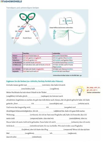 Partizip perfekt: trennbare und untrennbare Verben