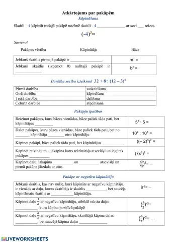 Pakāpes. Atkārtojums