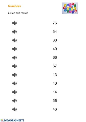 Numbers:listen and match