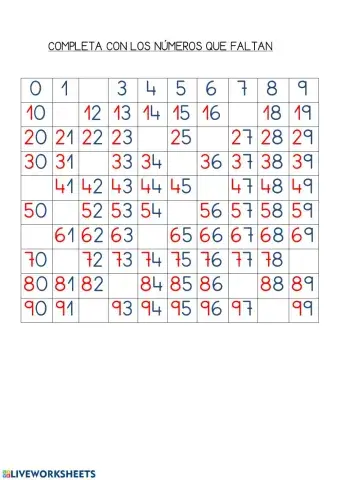 Completa con los números