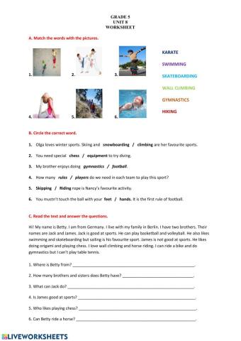 5th Grade - Unit 8 -Worksheet
