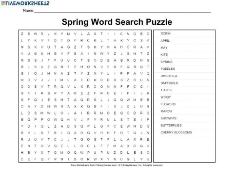 Spring Word Search Puzzle