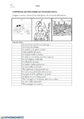 COMPRENSIÓ FRASES-IMATGE selecció múltiple