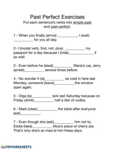 Past Perfect Tense worksheet