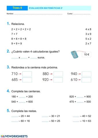 Control Matemáticas 2º Tema 9