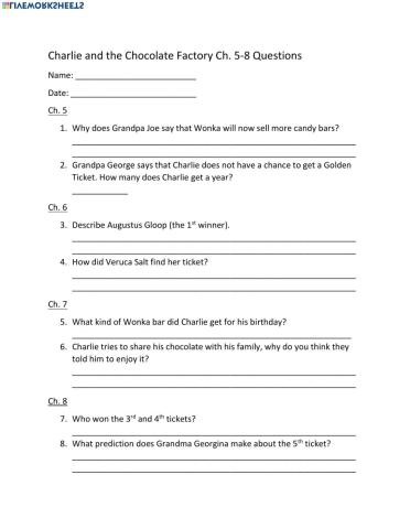 Charlie and the Chocolate Factory Ch. 5-8 Questions