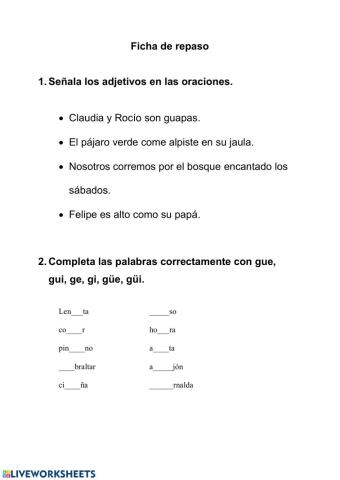 Ficha de repaso: adjetivos, G