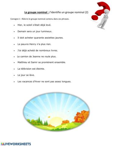 Le groupe nominal : J'identifie le groupe nominal (2)
