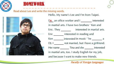 English 1 - Unit 1. Lesson A. Homework Present simple of BE