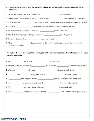 Past simple, past perfect simple and past perfect continuous