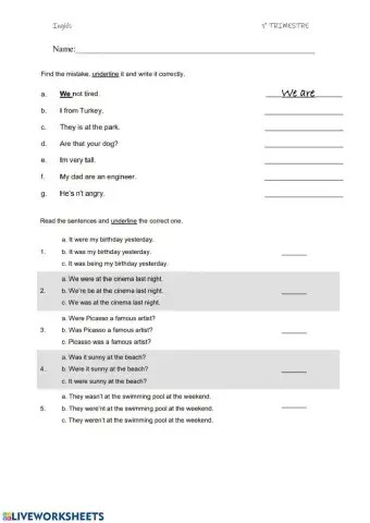 Ficha evaluativa de repaso inglés 6