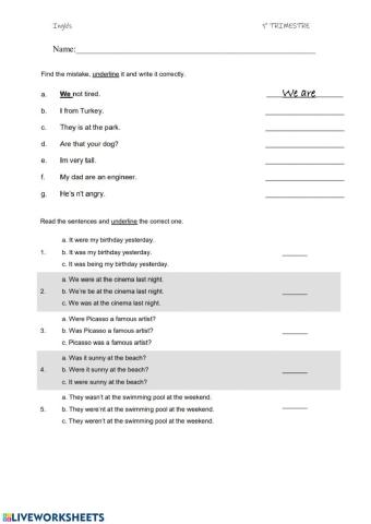 Ficha evaluativa de repaso inglés 6