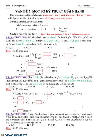 Ôn tập hidrocacbon: Kỹ thuật giải nhanh