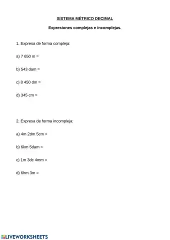 Sistema métrico decimal: Expresiones complejas e incomplejas