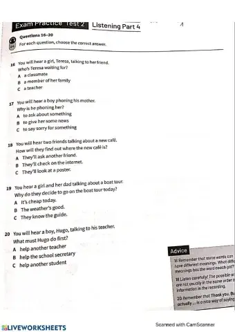 Ket a2 TEST 2 listening part 4