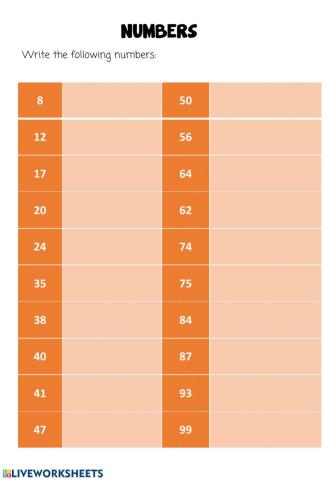 Number - Writing numbers (1-99)