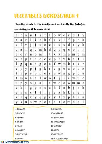 Vegetables wordsearch 1