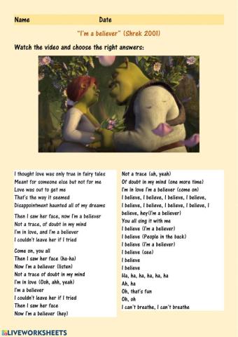 Shrek song: listen and fill in the blanks