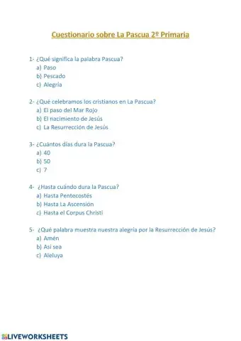 Cuestionario La Pascua