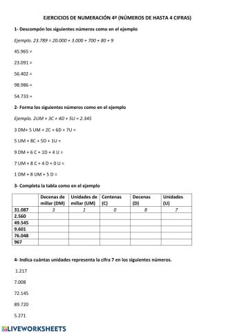 Numeración 3 y 4 cifras
