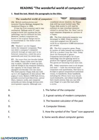 Reading -The Wonderful world of computers-