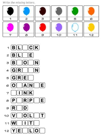 Colours Missing letters