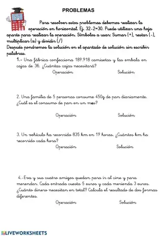 Problemas matemáticas 4º