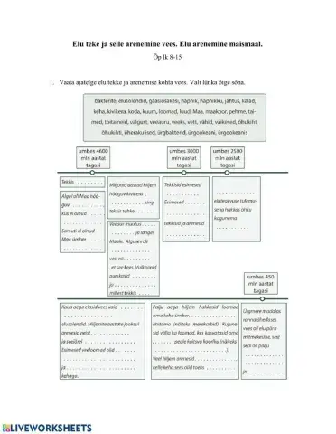 Loodusõpetus. Elu teke ja arenemine vees. Elu arenemine maismaal.
