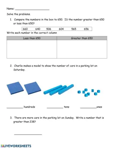 Comparing 3 digit numbers Review