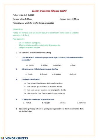 Repaso Enseñanza Religiosa