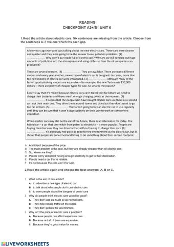 checkpoint  A2+-B1- READING- UNIT 6