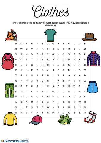 Clothes wordsearch