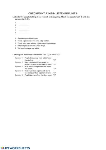 checkpoint  A2+-B1- LISTENING- UNIT 6