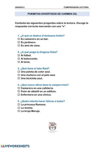 Comprensión Lectora: Poemitas divertidos