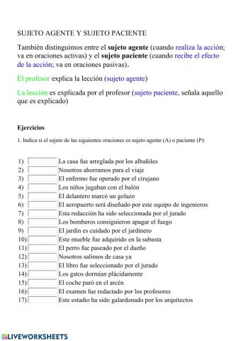 Sujeto agente y Sujeto paciente