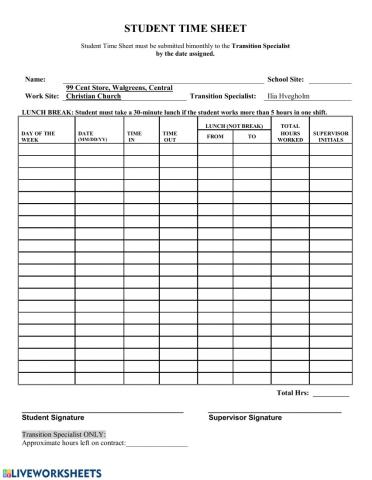 Student Time Sheet Week -3