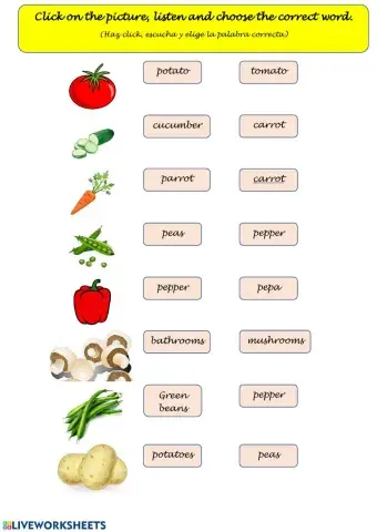 Vegetables: Listen and choose