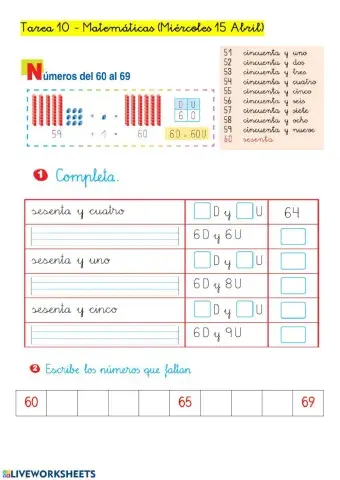 Tarea 10 - Números hasta el 69