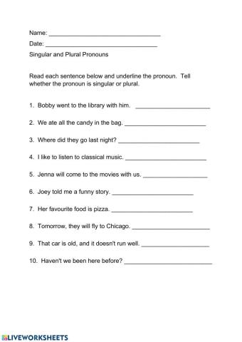 Singular and Plural pronouns