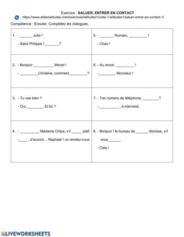 Saluer, entrer en contact