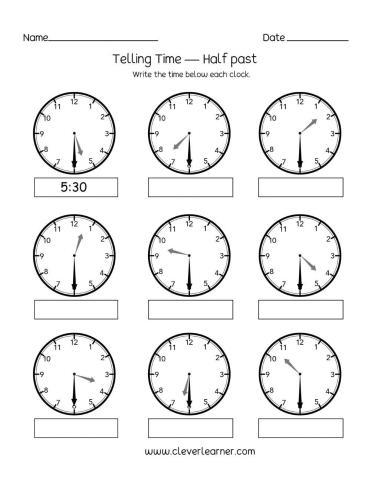 Telling Time to half hour