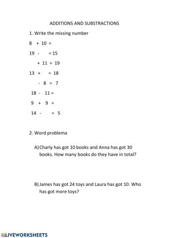 Addition  & Substraction and word problems (1)