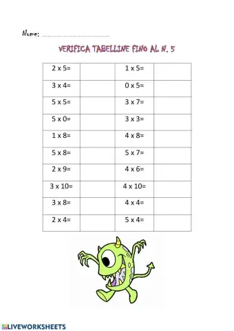 Verifica tabelline fino al 5