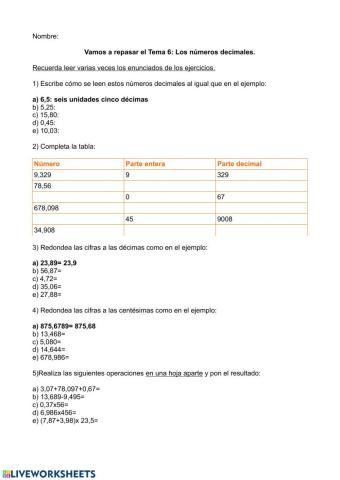 Repaso números decimales