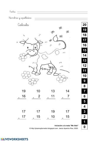Iniciación a la resta -Me falta- o -Hasta llegar-