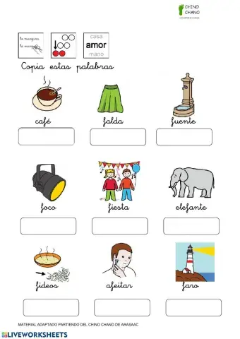Copia de vocabulario con la letra F