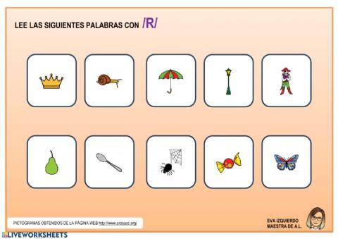 Articulación palabras con -r- simple