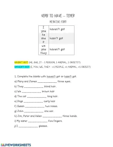 Verb have got - negative