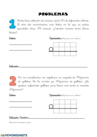 Problemas suma y resta