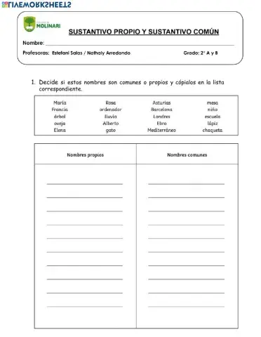 Sustantivo propio y común